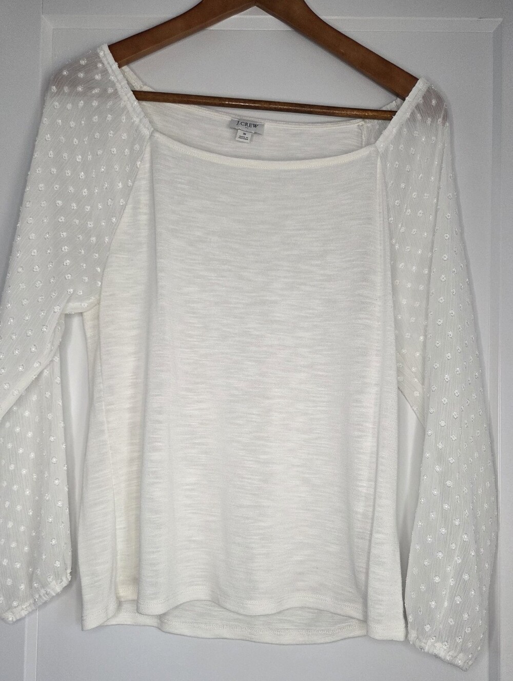 J.Crew White Swiss Dot Puff Sleeve Top Size Small